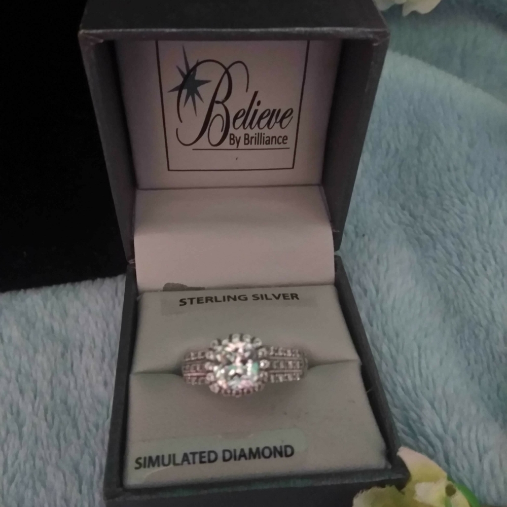 Silver Wedding Engagement Ring Set - image 1